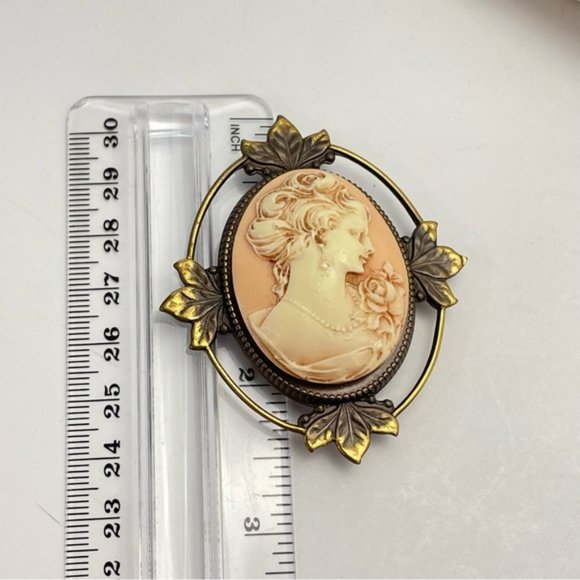 Large Lady Rose Antique Brass Style Cameo - Picture 8 of 9